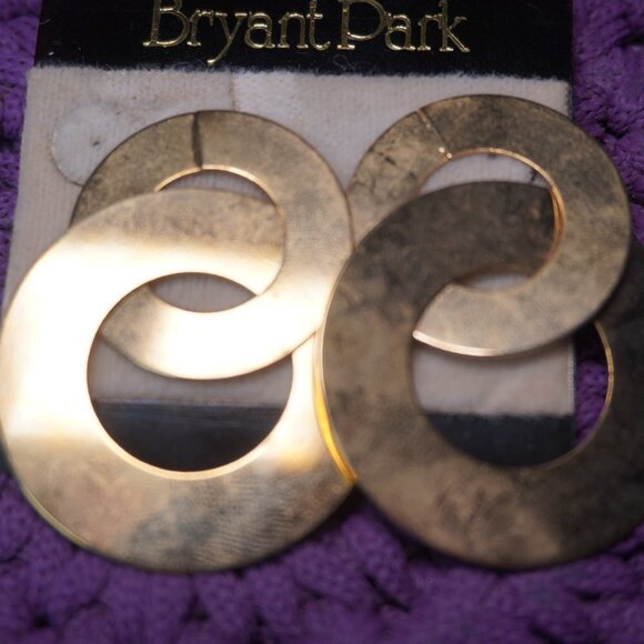Bryant Park Womens Bronze Dangle Hoop Metal Vintage 70s Earrings - Picture 2 of 3